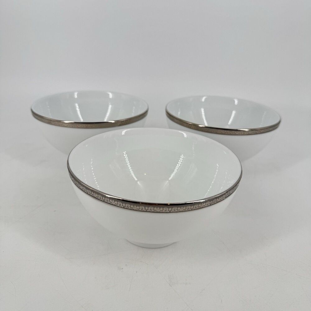 Set of 3 Charter Club Grand Buffet Platinum Rim Cereal Bowls 5.5” Porcelain